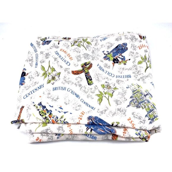 British Columbia Centenary Fabric 1858-1958 Totem Poles Loggers Dogwood 80 x 36 - Picture 1 of 6